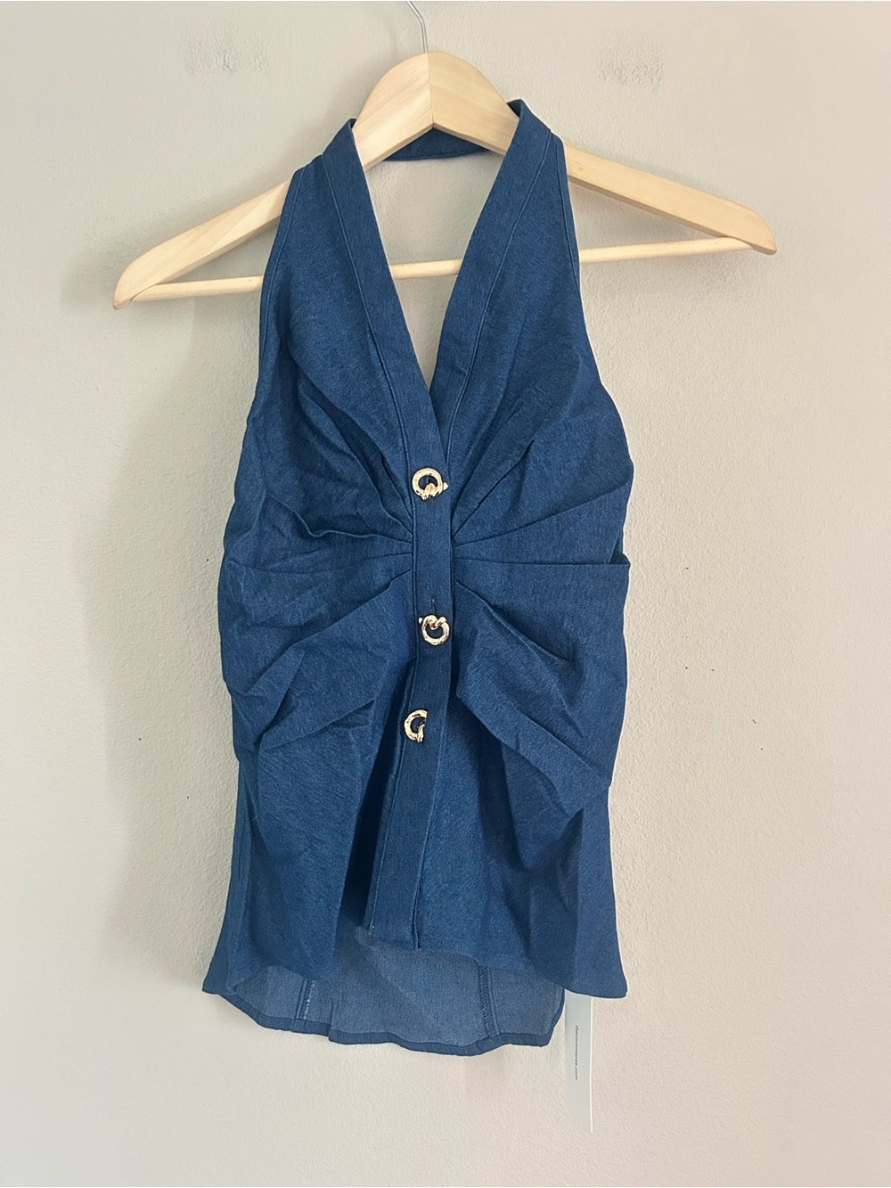 Denim  Halter Button-Front Peplum Top small Commense nwt - Picture 6 of 8